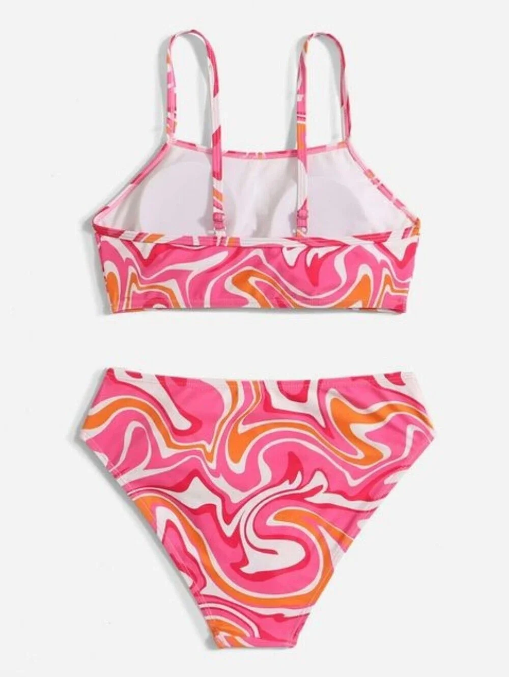 SHEIN Pink & Orange Swirl Two-Piece Bikini Set Teen Girl Size 12-13 Years NWOT